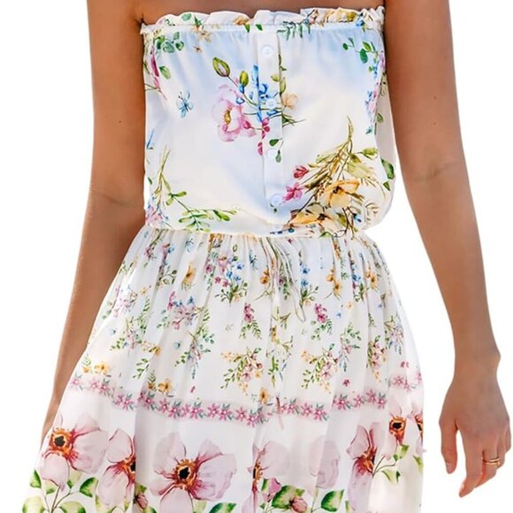 Dresses & Skirts - Women's Mini Dress Women's Rayon Summer Sleeveless Floral Ruffled Beach